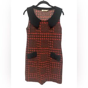 Aryeh Sleeveless Sweater Dress Size Medium Houndstooth Red/black Retro
